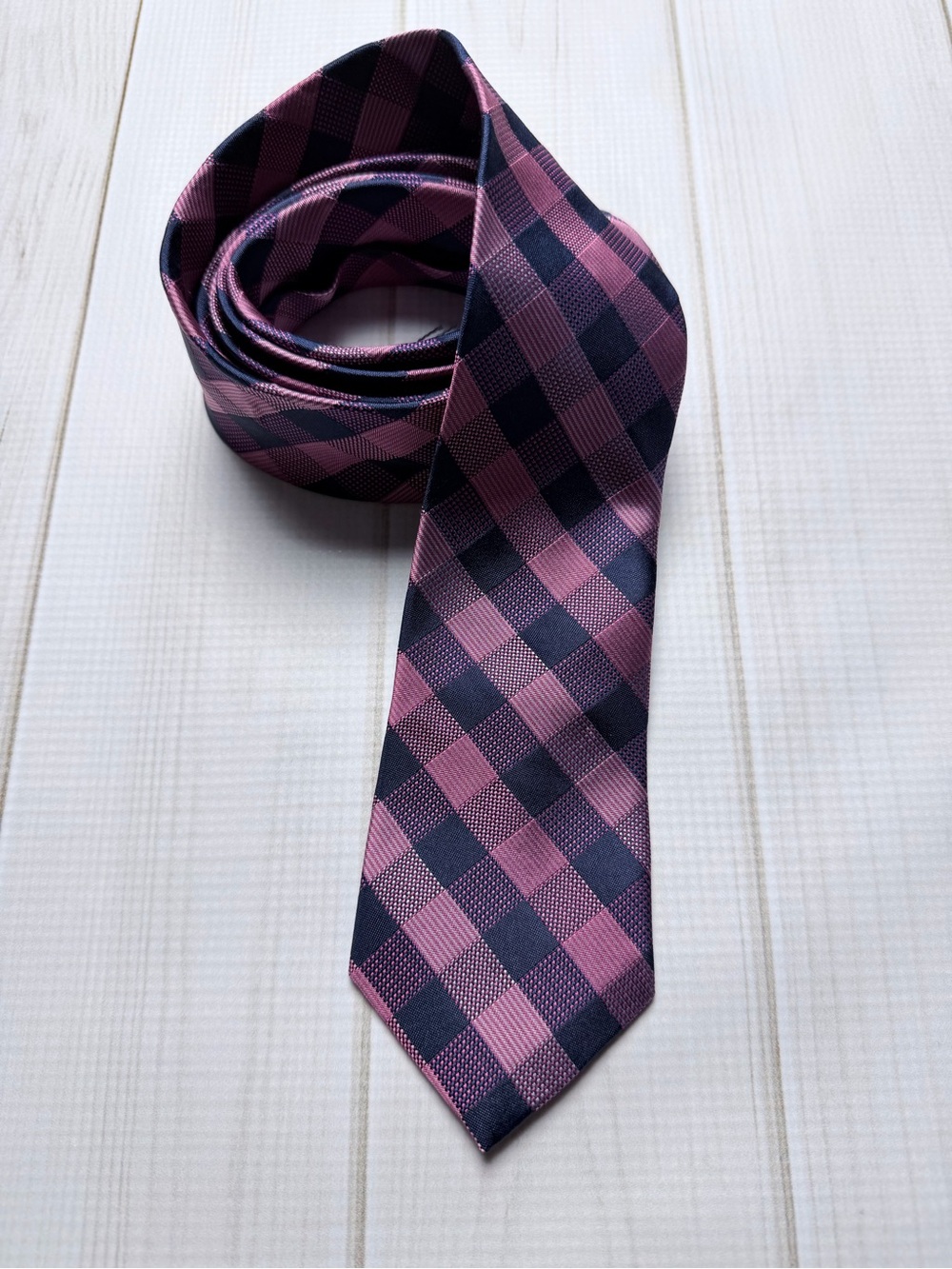 Express Pink and Black Check Plaid Tie- 100% silk